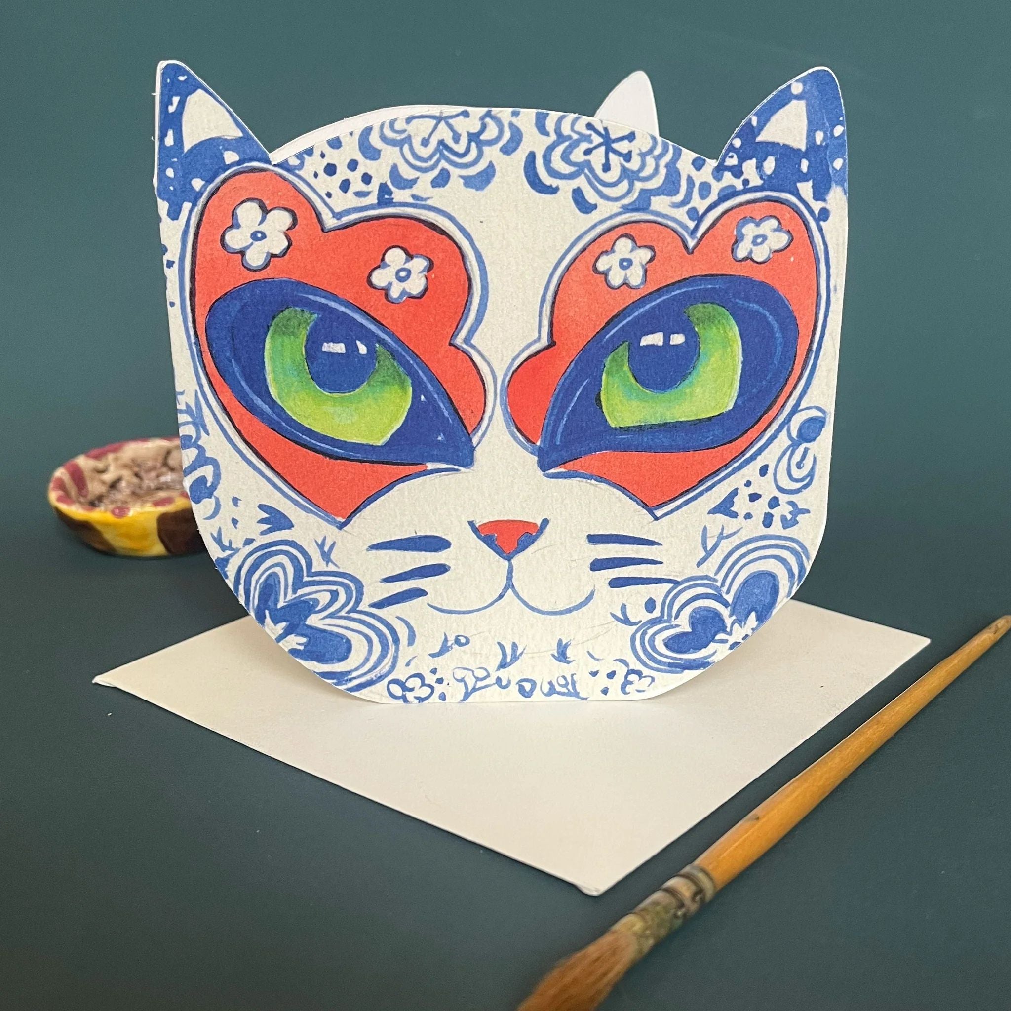 Delft Cat Face Die Cut Greetings Card – The Cat Gallery