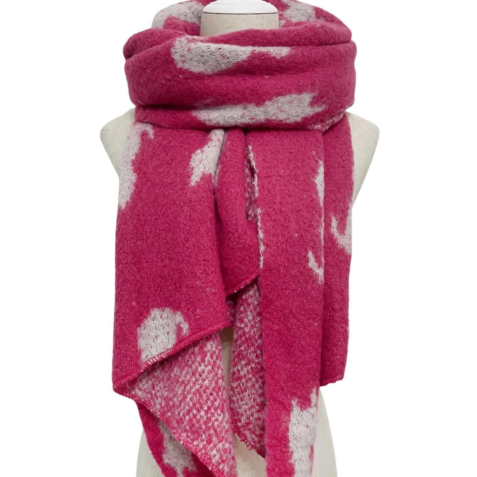 Cat Print Diagonal Edge Wool Scarf