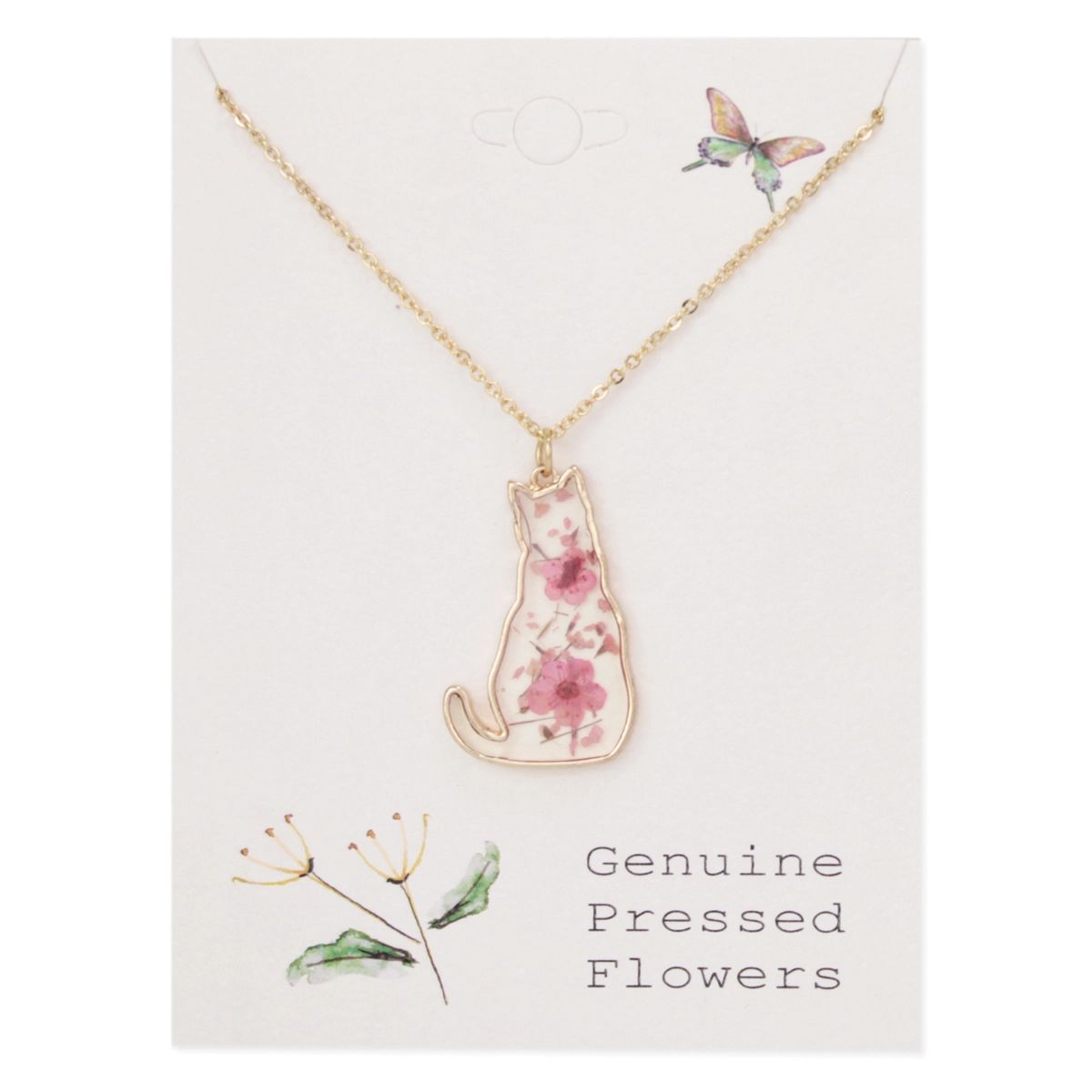Dried Flower Gold Cat Necklace