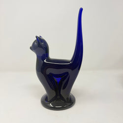 Vintage Bristol Blue Glass Cat 24cm Signed B. Taylor