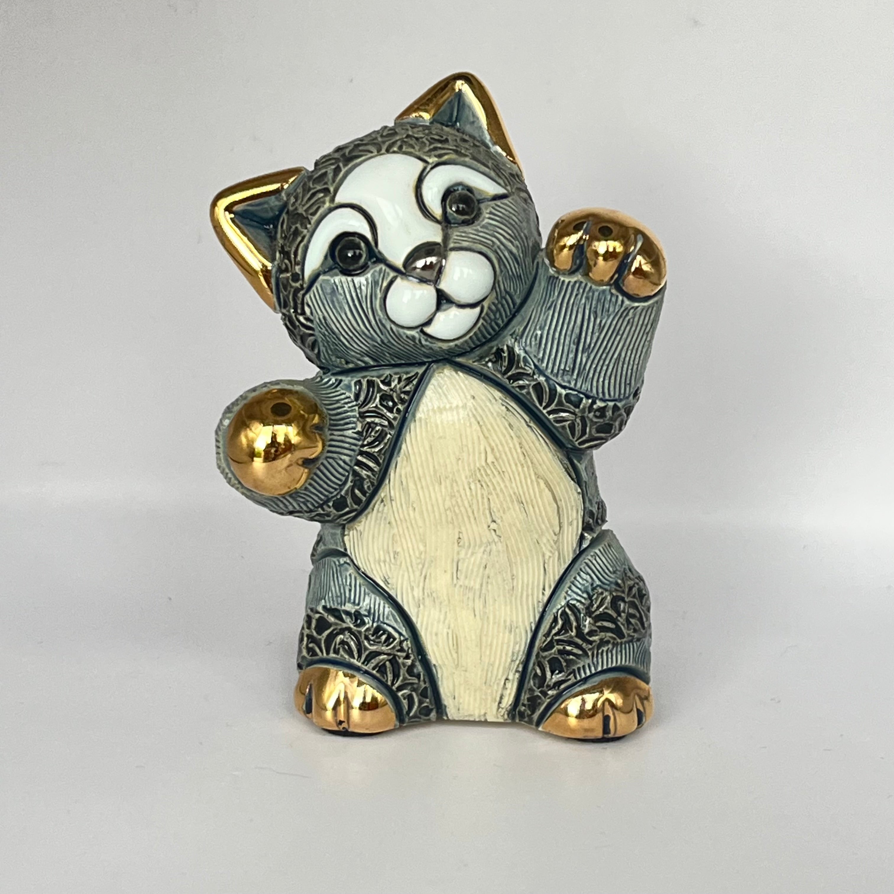 Vintage De Rosa Blue Stripy Cat Paw Raised F393A