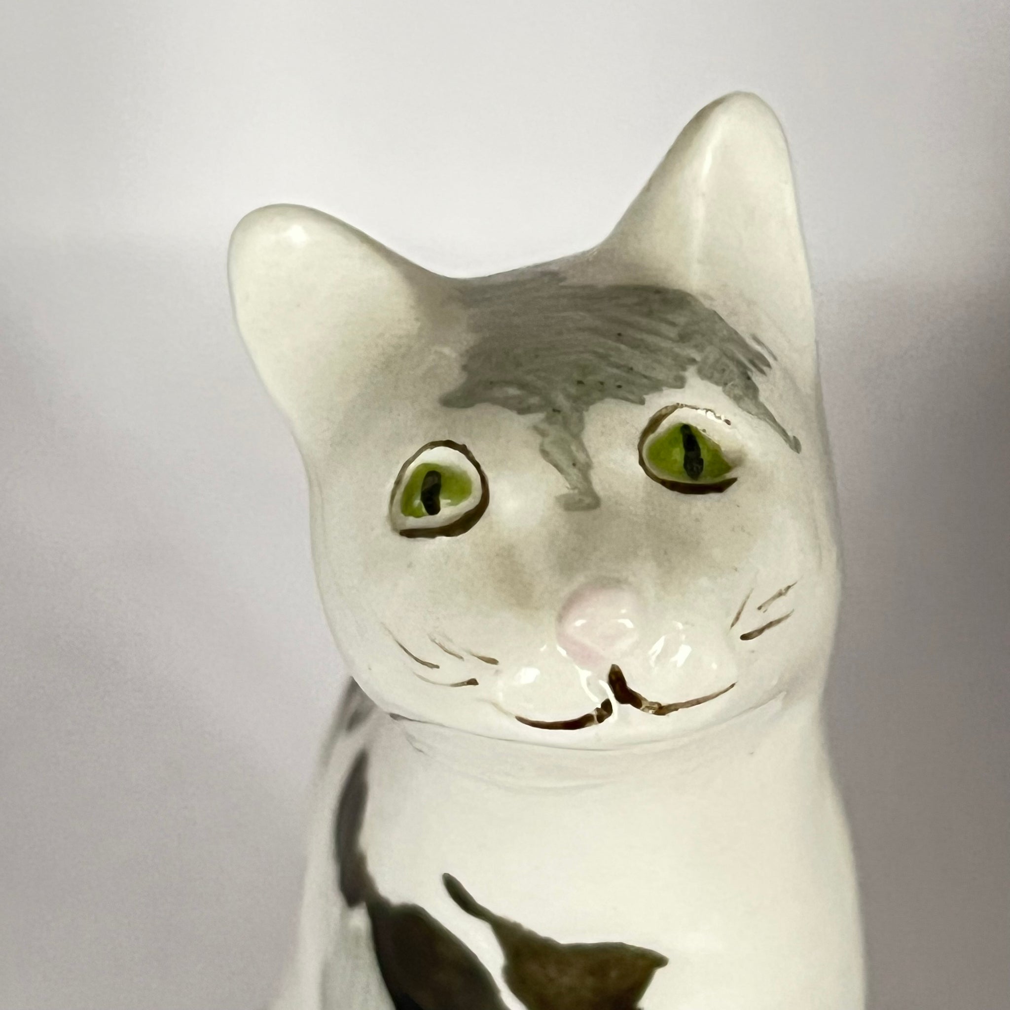 Vintage Hand Painted Grey Black & White Cat Sitting Up Ornament by A & R Scott Rare!