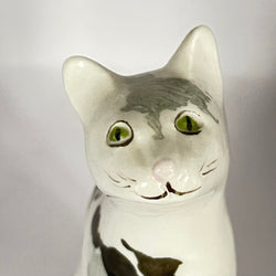 Vintage Hand Painted Grey Black & White Cat Sitting Up Ornament by A & R Scott Rare!