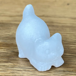 White Marble Gemstone Stretching Cat