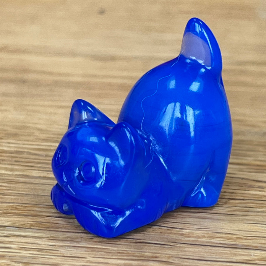 Blue Opal Gemstone Stretching Cat October Birthstone