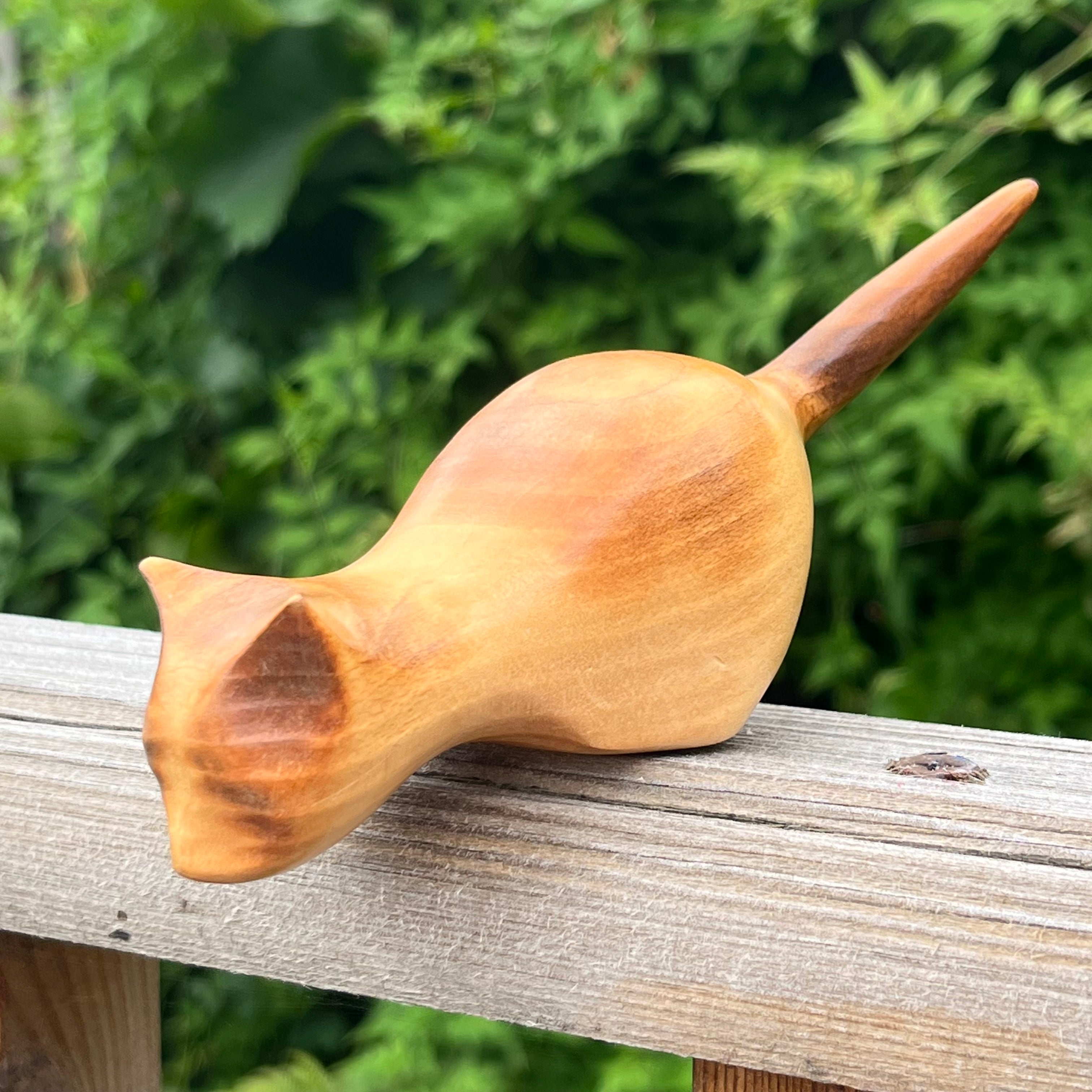 Vintage Hand Carved Shelf Hanging Cat in Lime by Jim Hunter