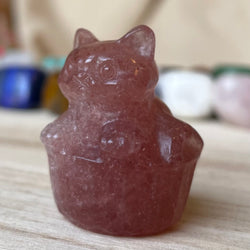 Strawberry Stone Cat in Basket Gemstone July Birthstone