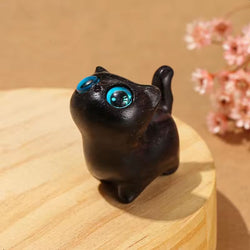 Carved Wooden Cat with Googly Eyes