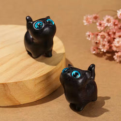 Carved Wooden Cat with Googly Eyes