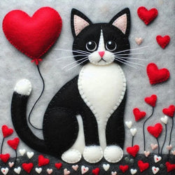 Felt Tuxedo Cat and Hearts Card