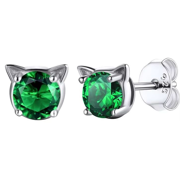 Cat Face Birthstone Earrings