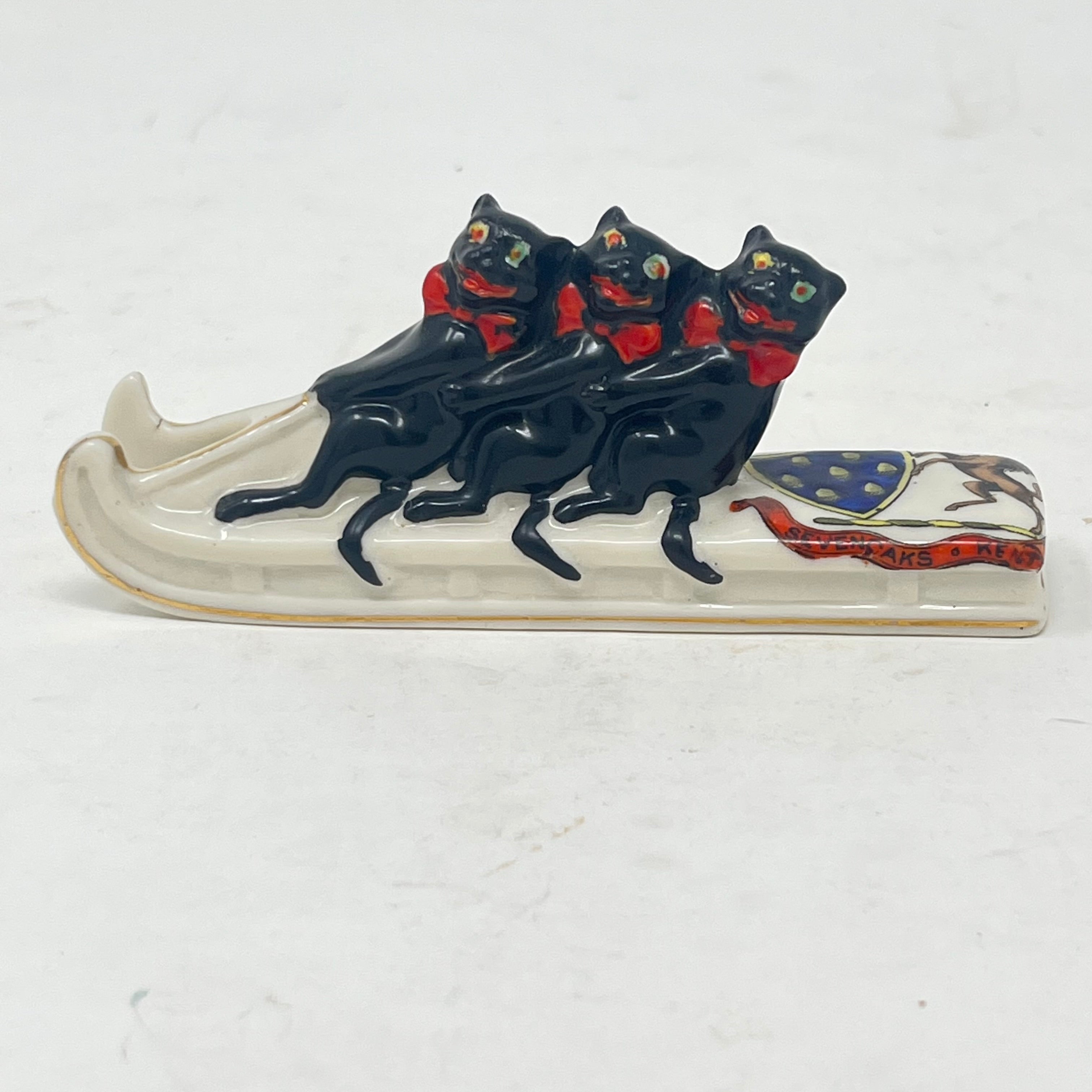 RARE Arcadian Crested China Black Cats on Sledge – Model #23 – Sevenoaks Crest