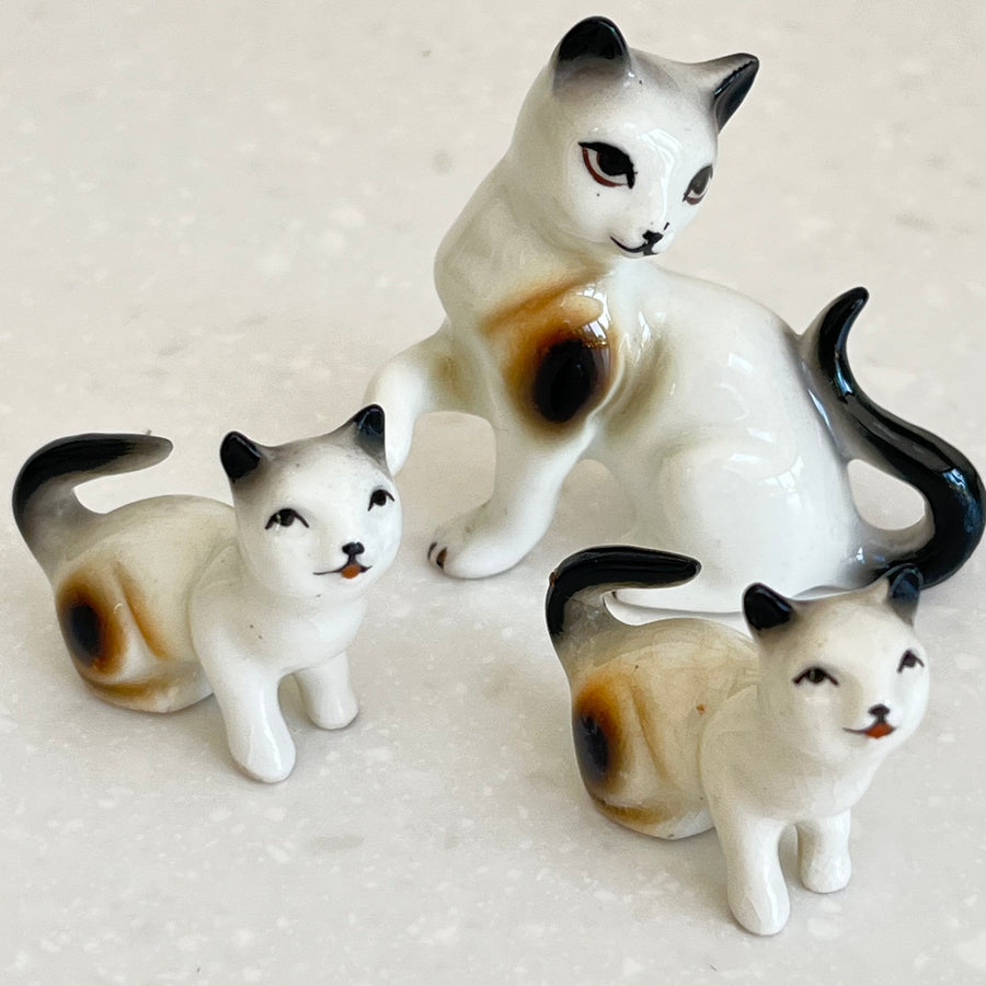 Vintage Trio of Japanese Porcelain Cat & Kittens
