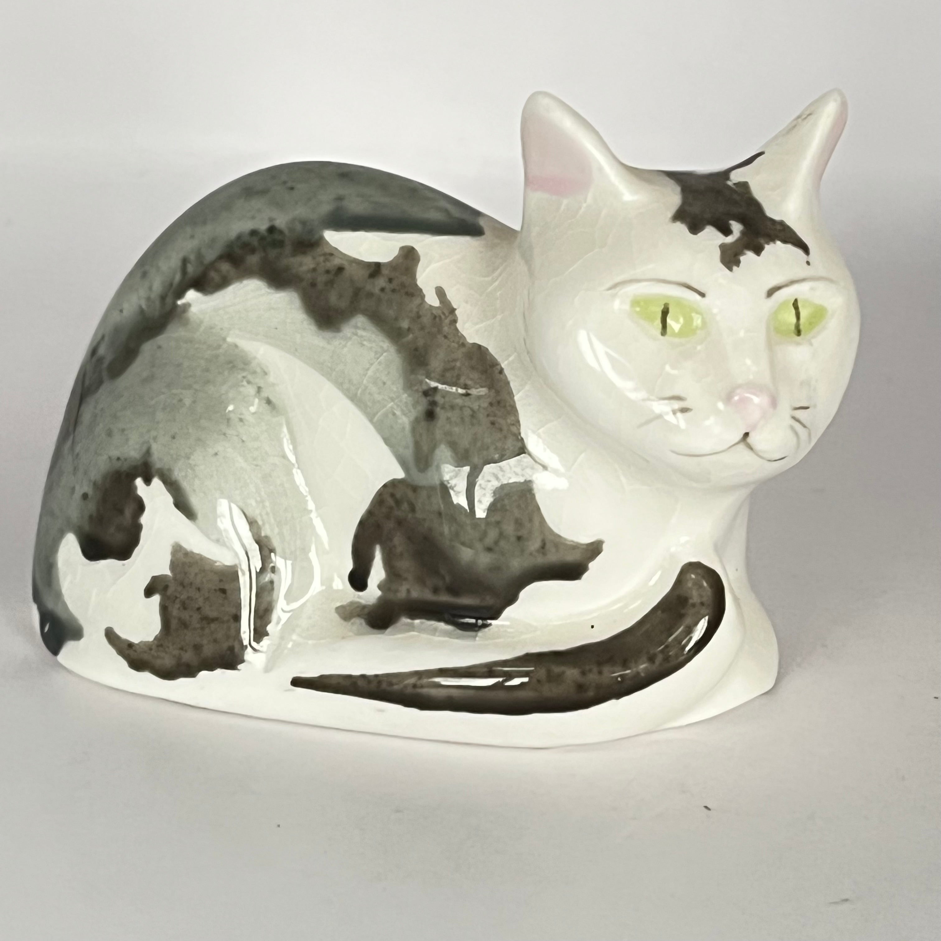 Vintage Hand Painted Grey Black & White Cat Laying Ornament by A & R Scott Rare!