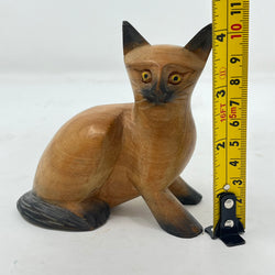 Vintage Hand-Carved Wooden Cat Figurine - Artisanal Ornament