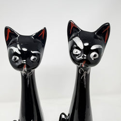 Vintage Pair of Long Necked Black Cat Stem Vases 36cm