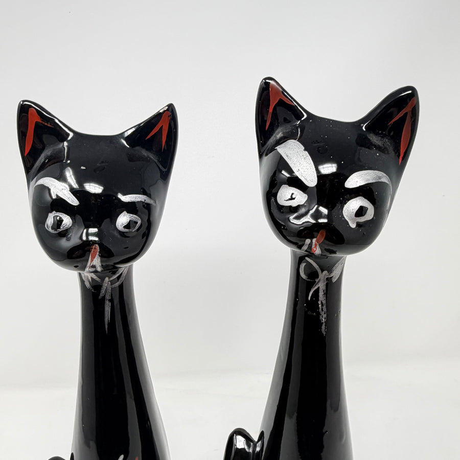 Vintage Pair of Long Necked Black Cat Stem Vases 36cm