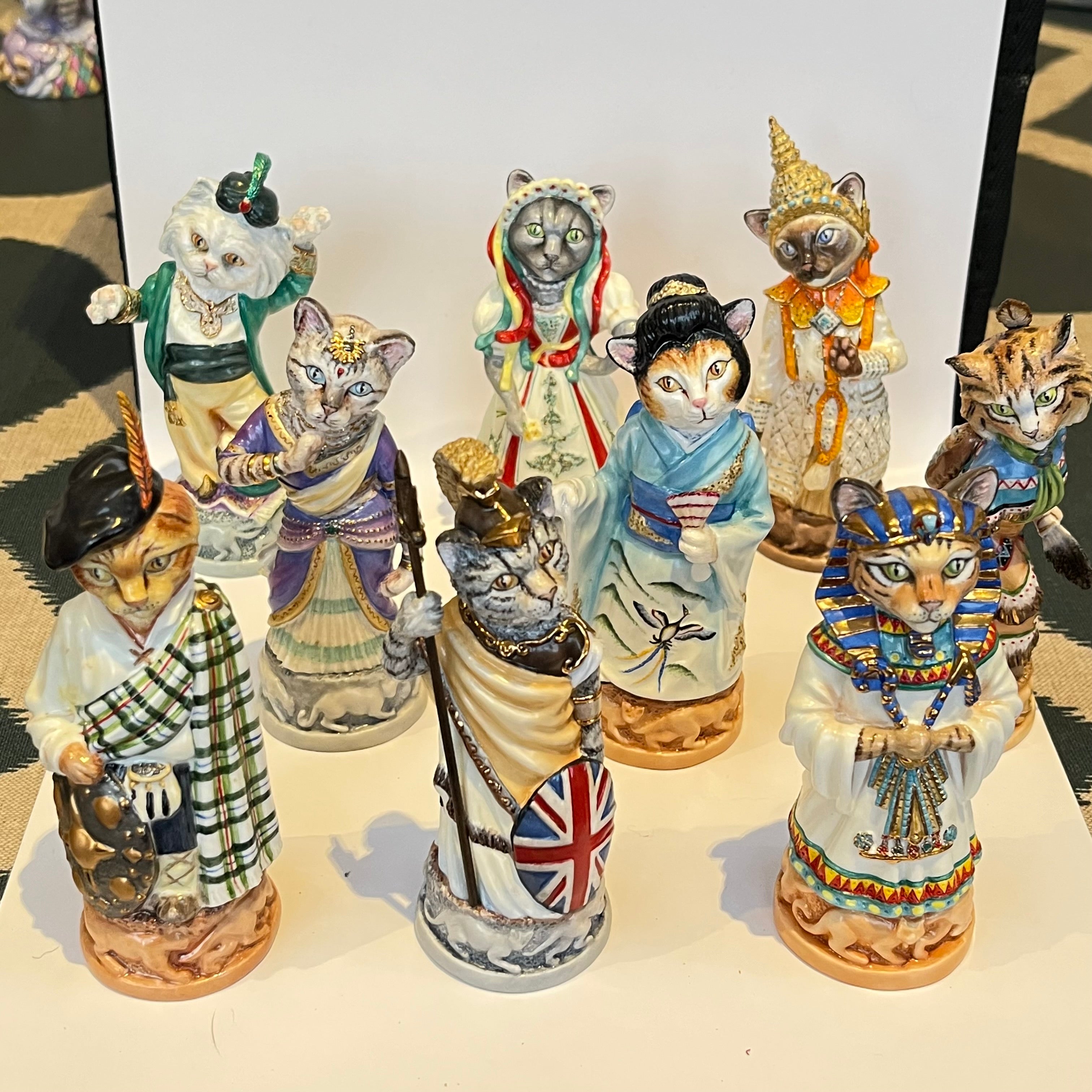 Vintage Full Set of Bronte Porcelain Cat Candle Snuffers (set 89 of 250)