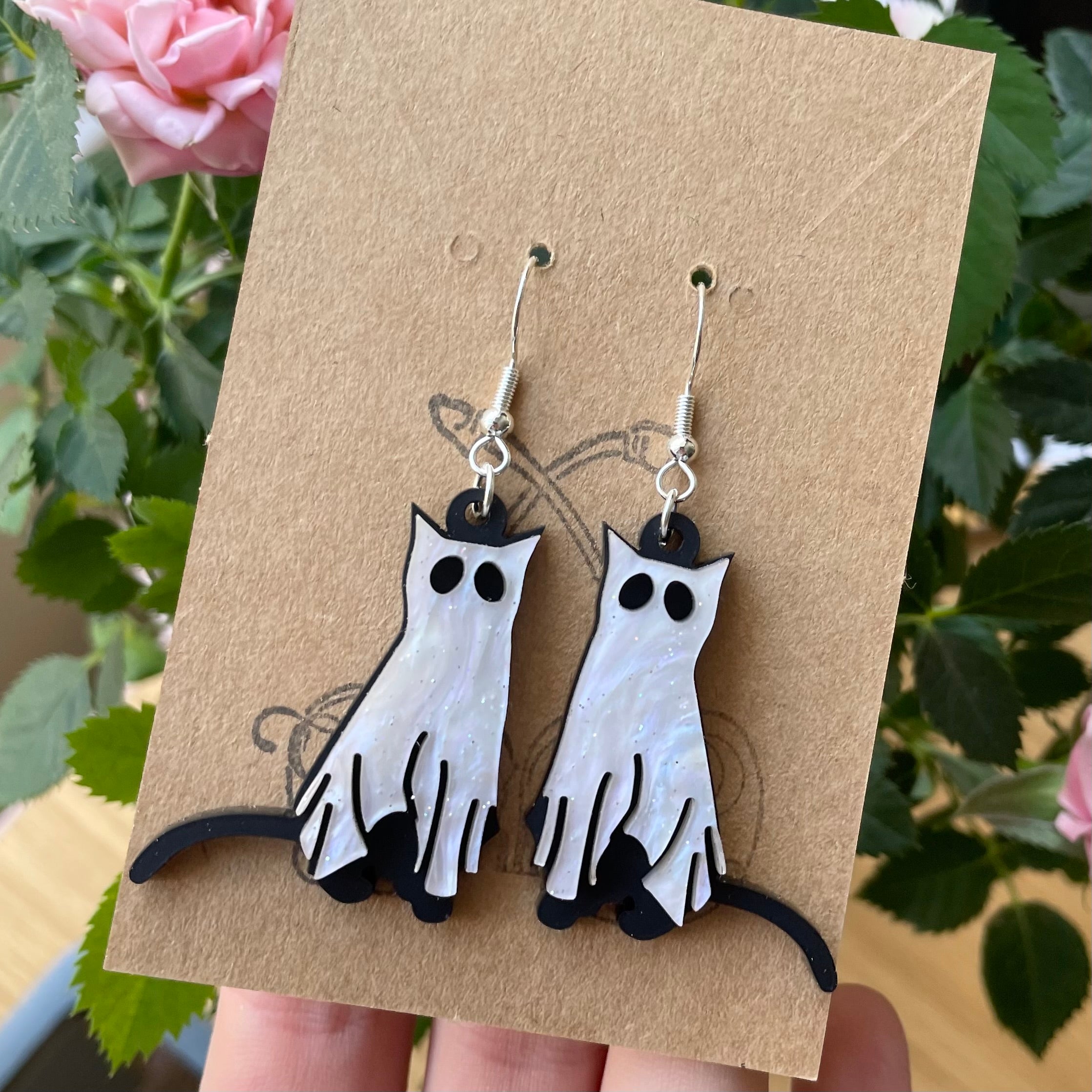 Ghost Cat Acrylic Earrings