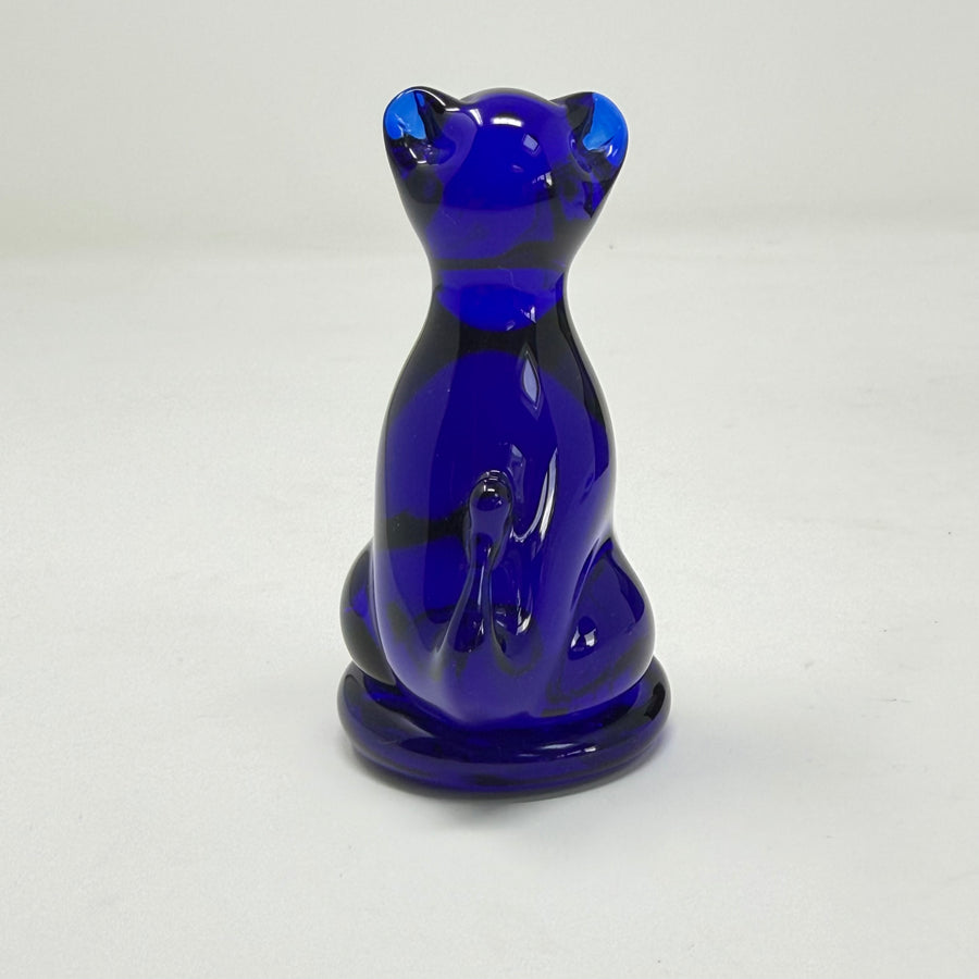 Vintage Bristol Blue Glass Cat 8cm