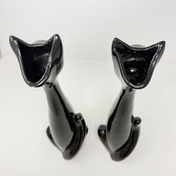 Vintage Pair of Long Necked Black Cat Stem Vases 36cm