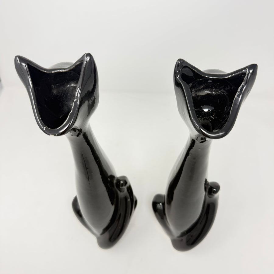 Vintage Pair of Long Necked Black Cat Stem Vases 36cm