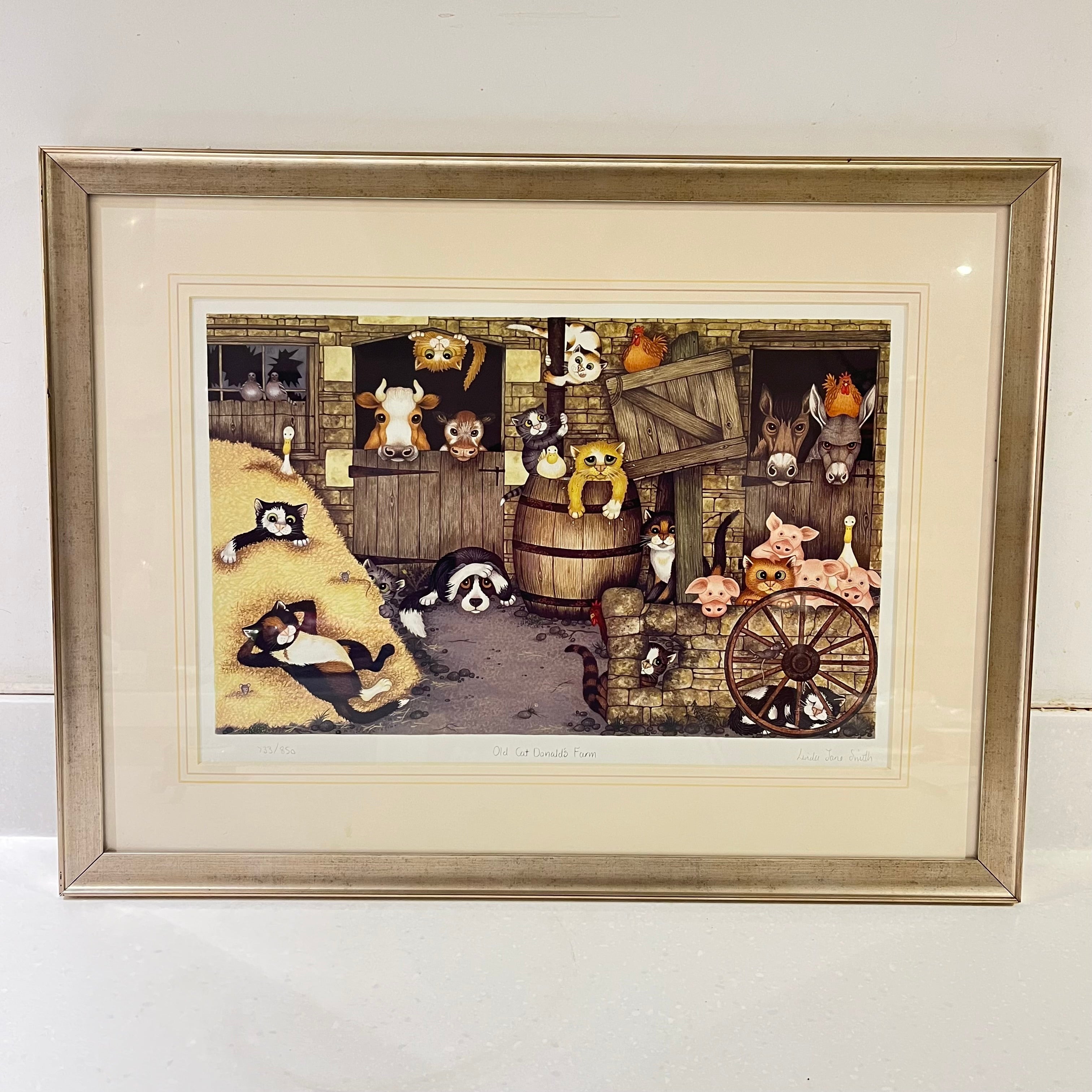 Old Cat Donald's Farm, Vintage Linda Jane Smith Framed Limited Edition Print