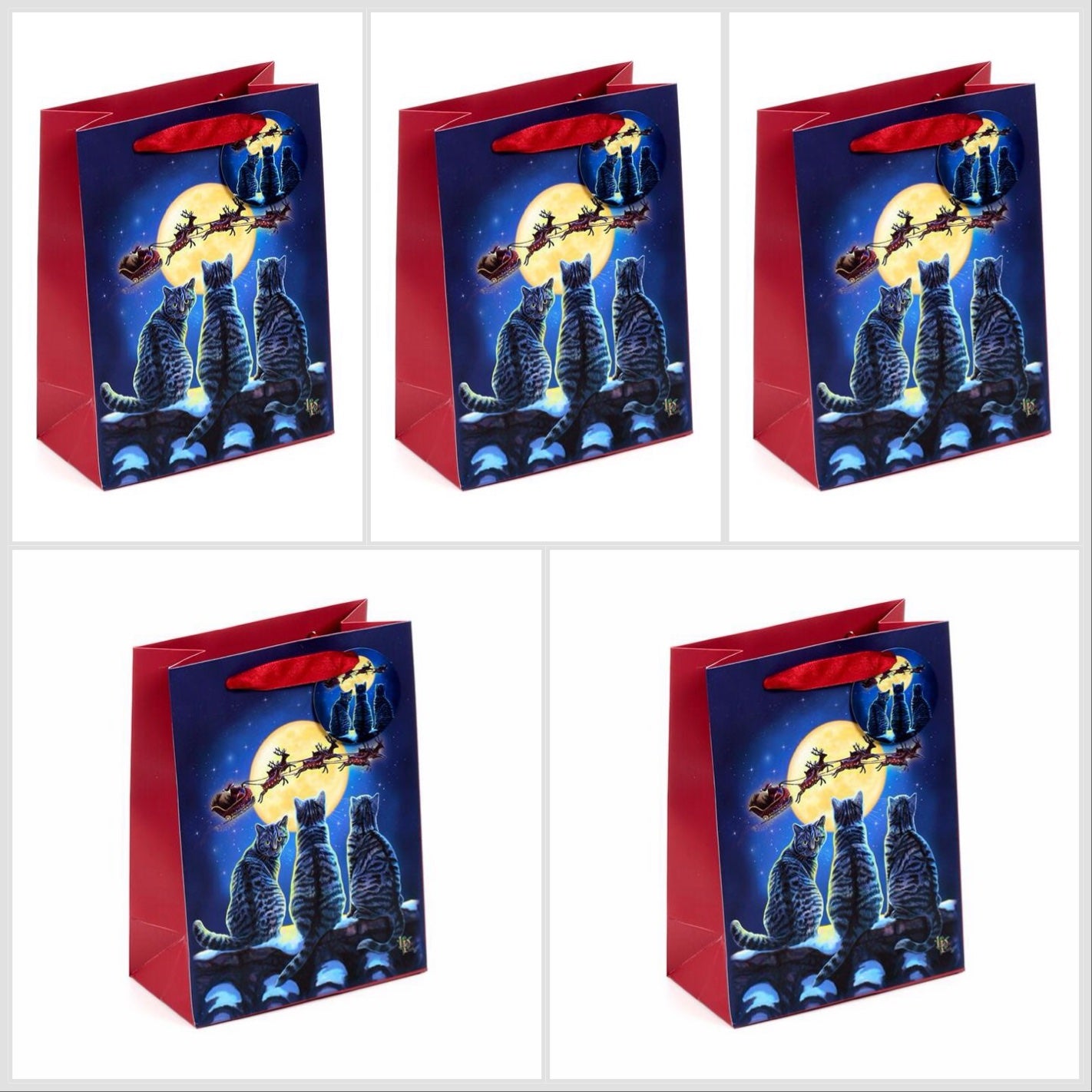 Lisa Parker Christmas Cats Gift Bag, pack of 5