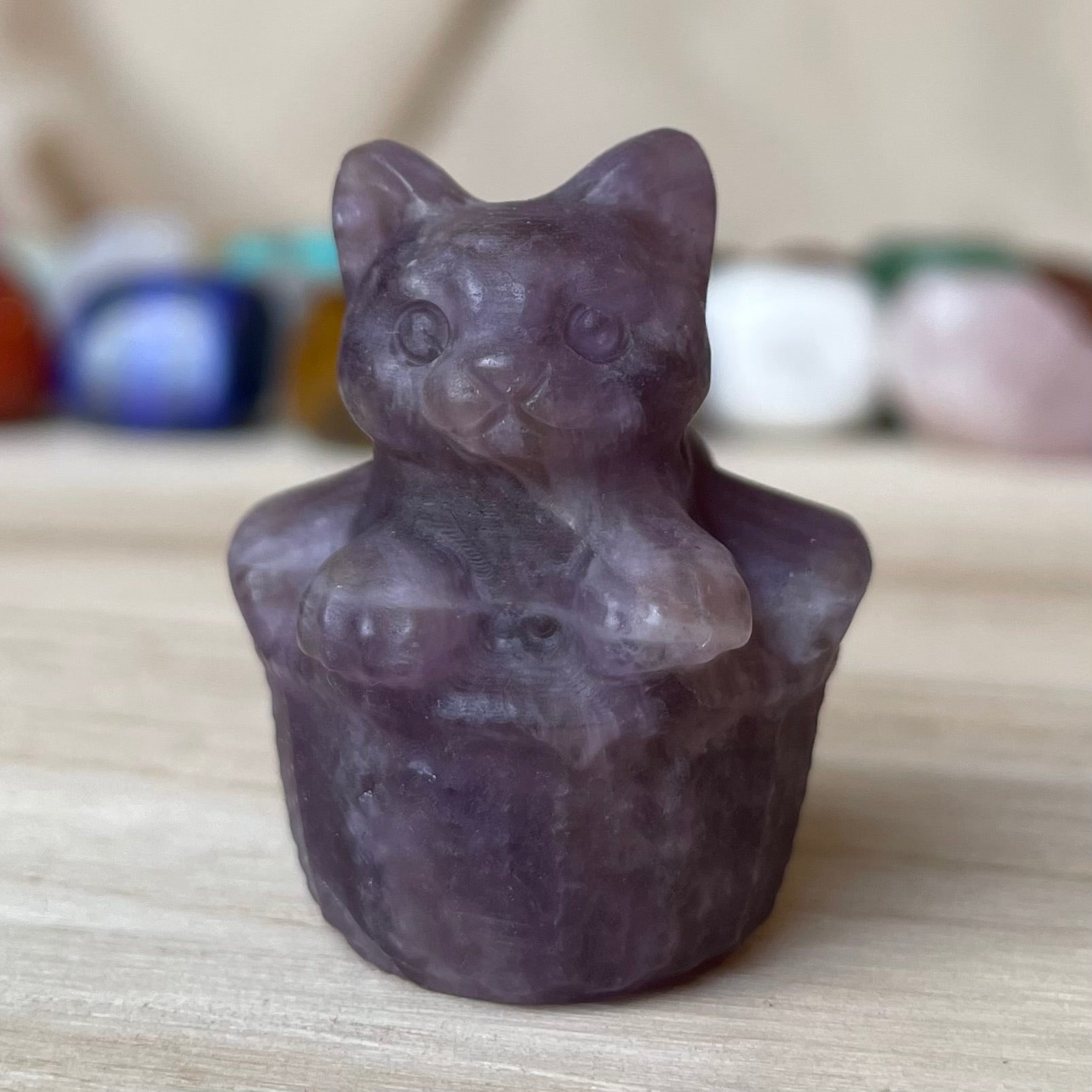 Amethyst Cat in Basket Gemstone February Birthstone
