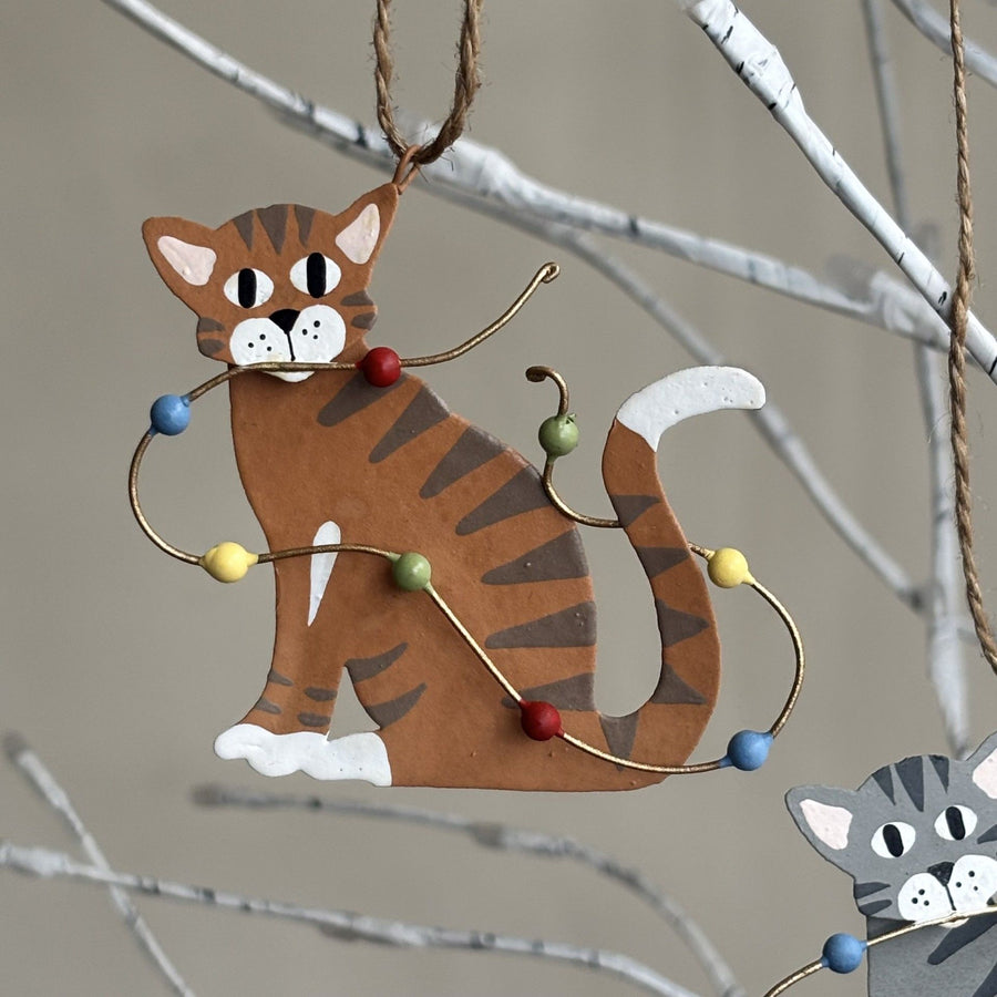 Fairy Lights Feline Decoration, Ginger Cat