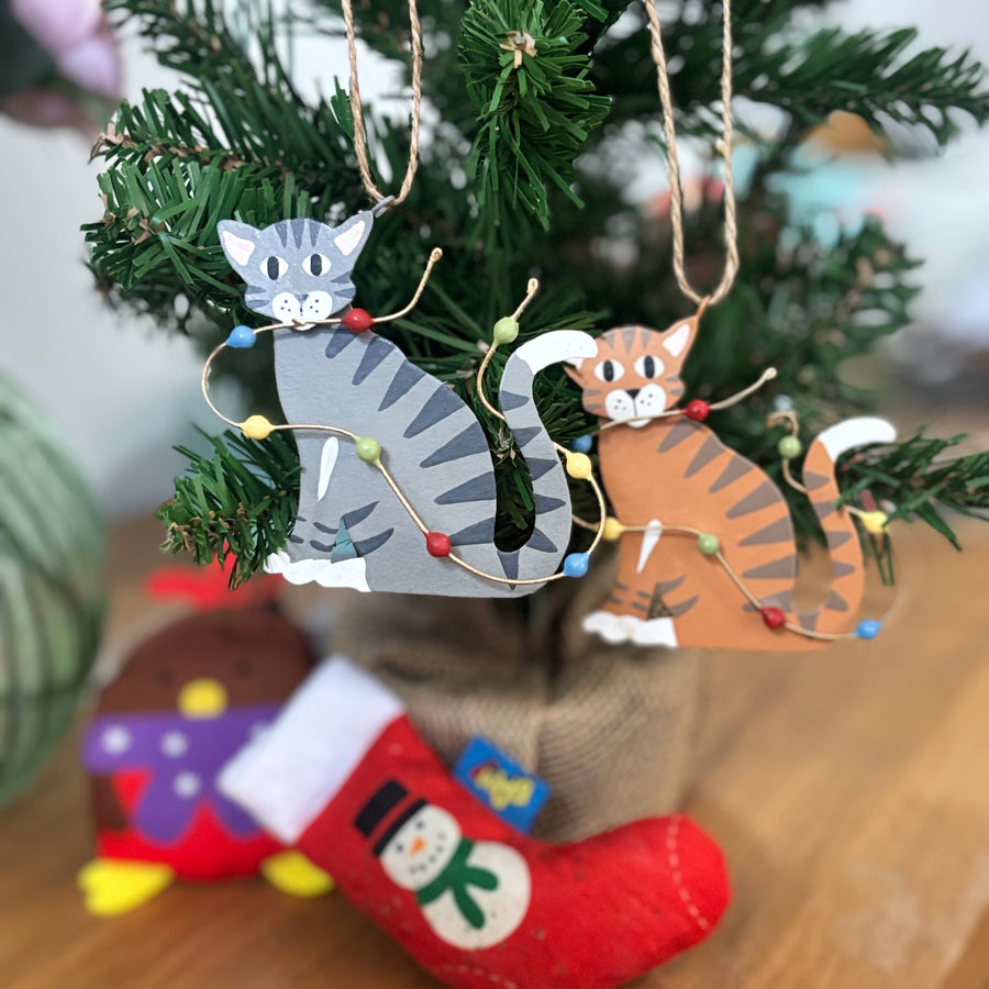 Fairy Lights Feline Decoration, Grey Cat