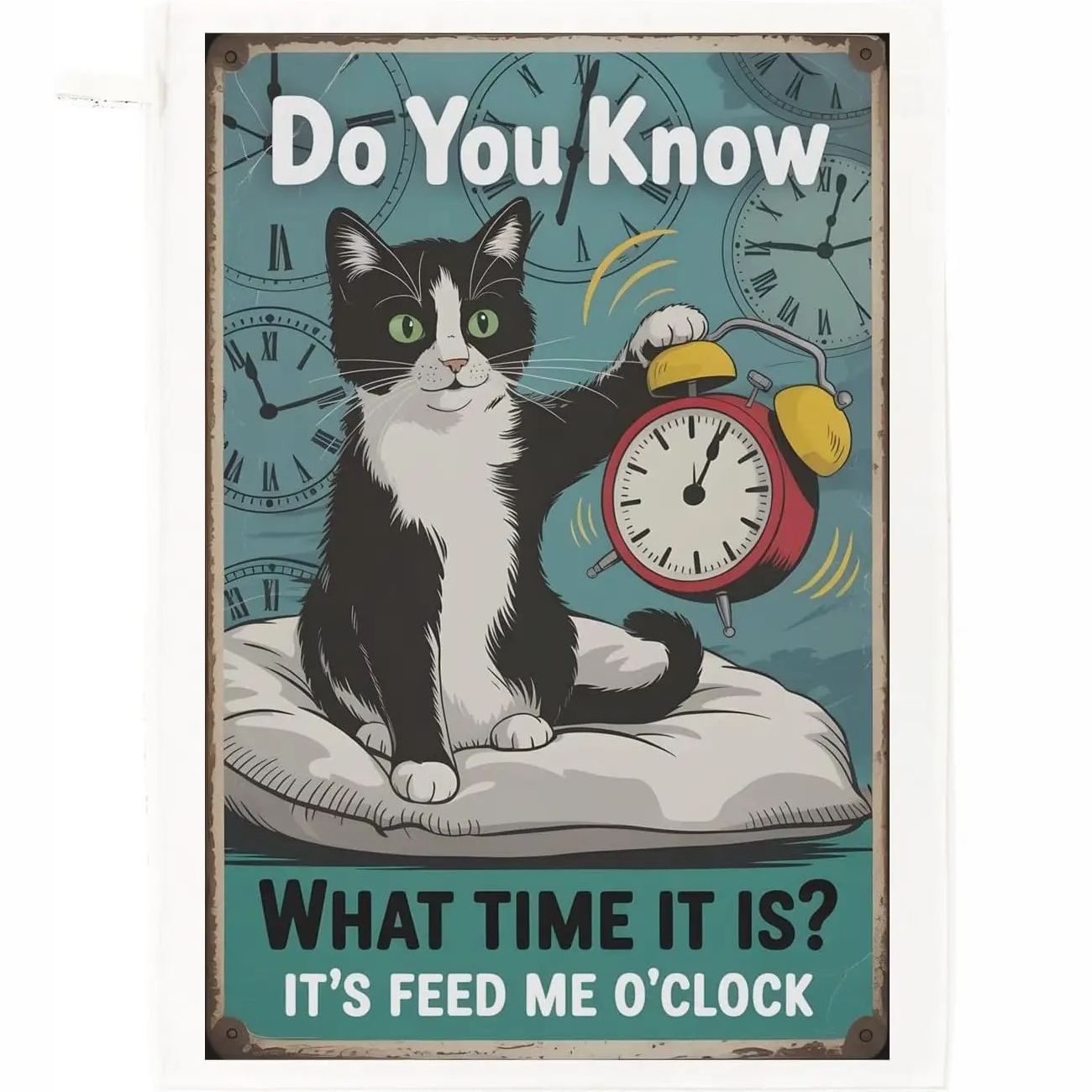 Do You Know What Time It Is Feline Tea Towel