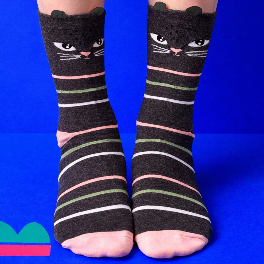 Feline Black Stripy Socks