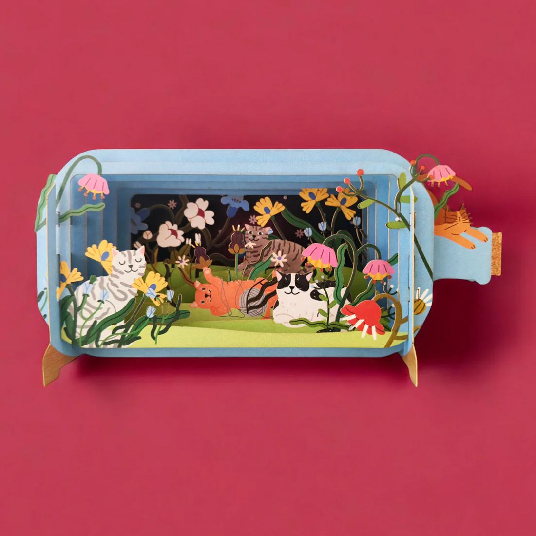 Feline Flower Garden Pop-up Greetings Card
