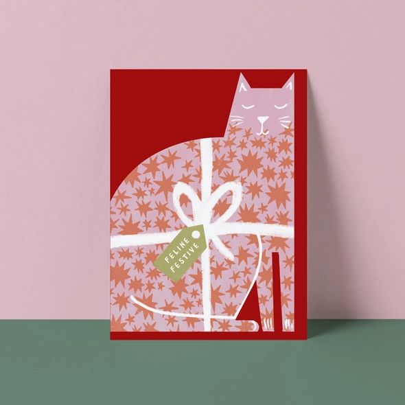 Feline Festive Cat Shaped Christmas Card