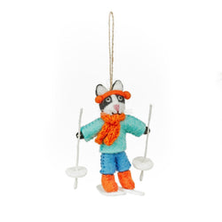 Handmade Felt Alpine Feline Skiing Cat Hanging Decoration