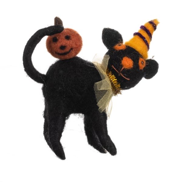 Felt Black Cat and Pumpkin