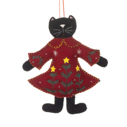Felt Black Cat in Red Dress Hanging Decoration