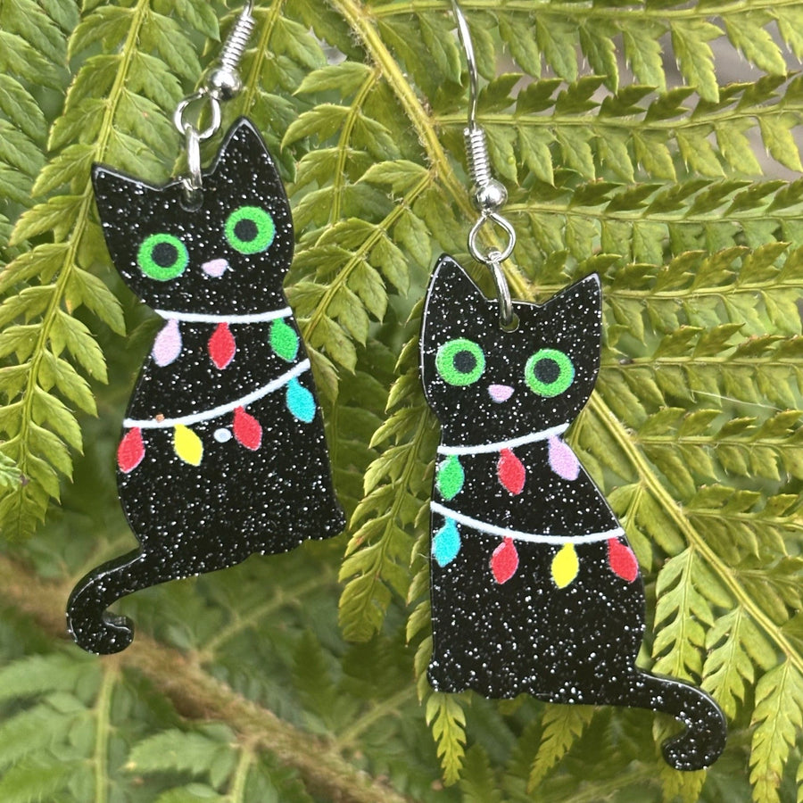 Festive Lights Cat Earrings
