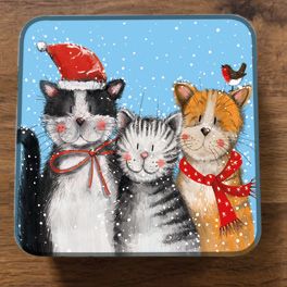 Festive Cats Large Square Tin