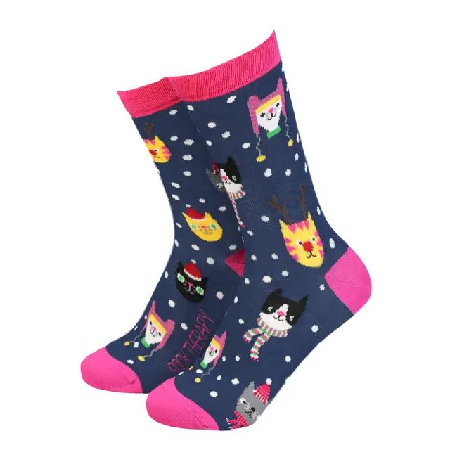 Festive Cats Bamboo Socks