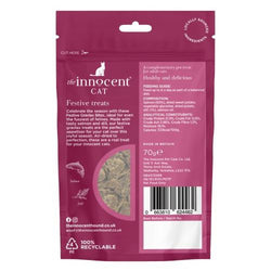 Reverse view of maroon packet of Festive Gravlax bites. Treats visible through clear pack window