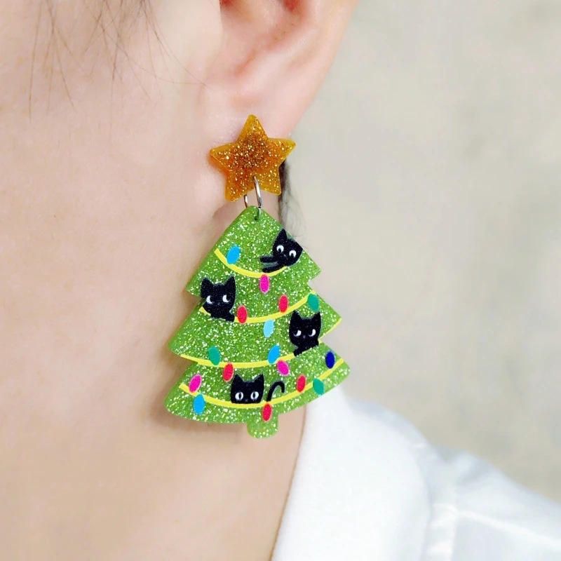 Christmas Tree Cat Earrings