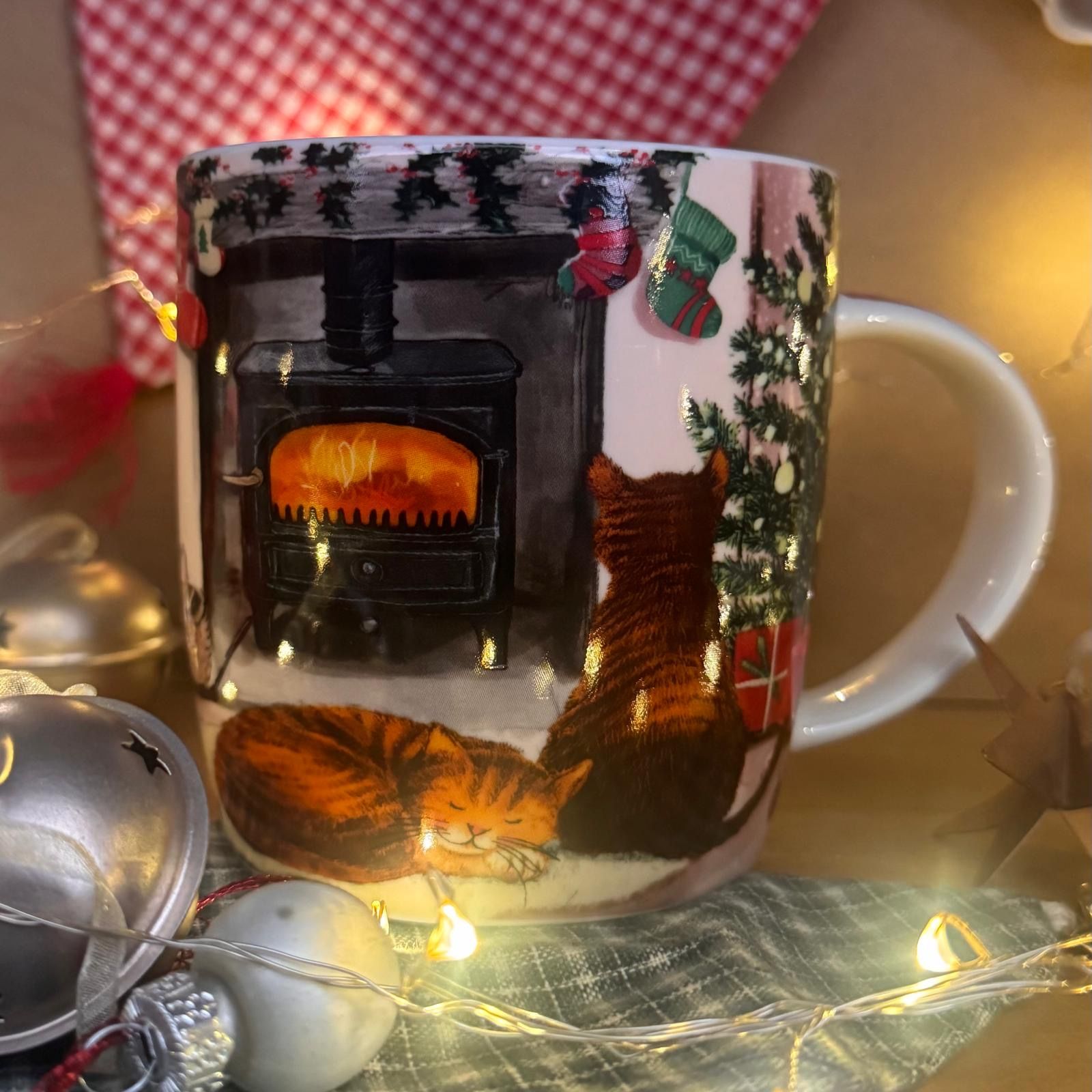 Fireplace Cats Christmas Mug