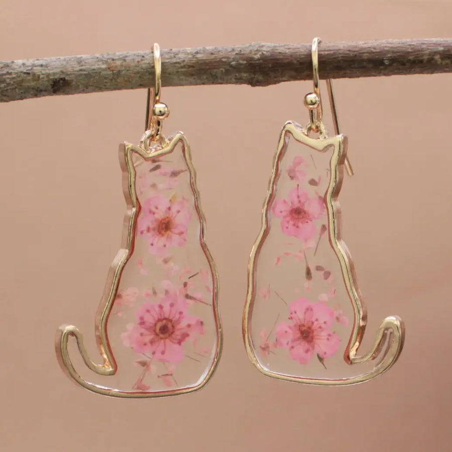 Dried Flower Gold Cat Earrings
