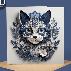 Floral Folk Art Cat 2D Printed Card