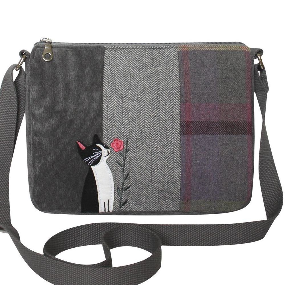 Flower Kitten Tweed Messenger Bag