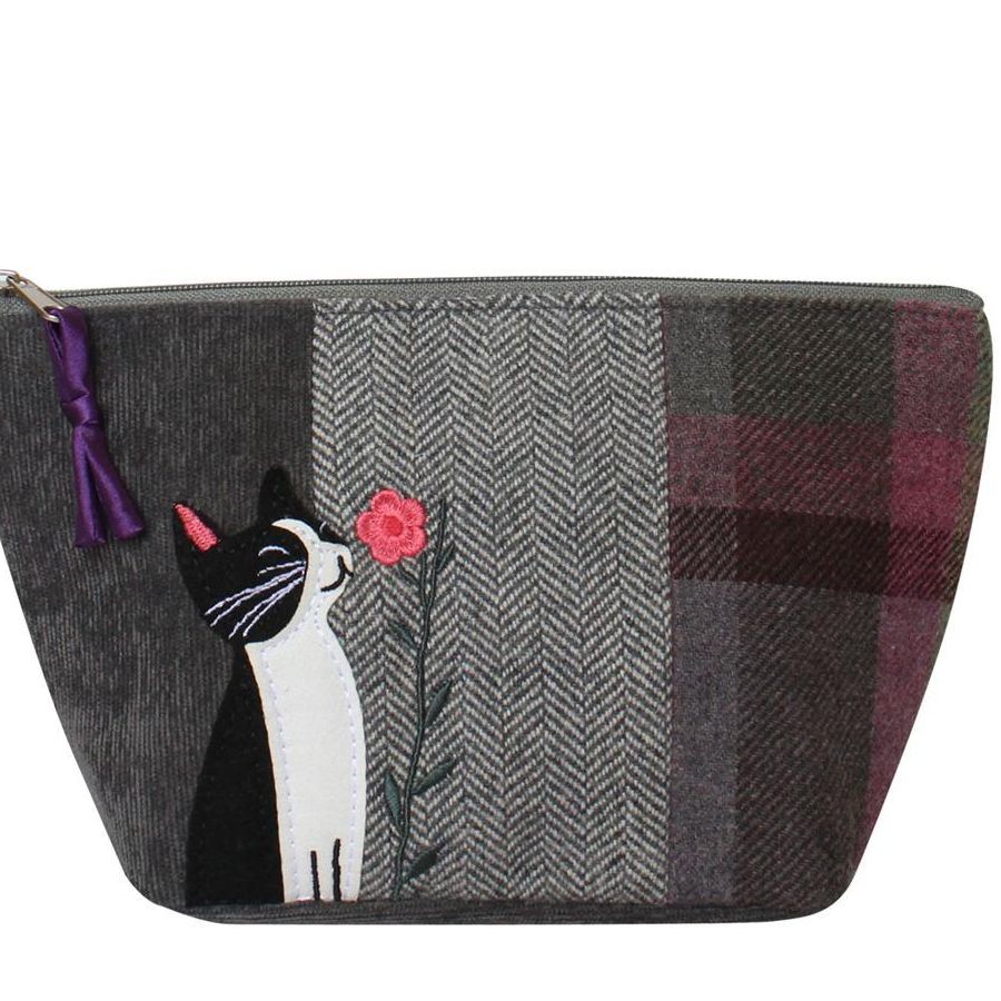 Flower Kitten Tweed Cosmetics Pouch