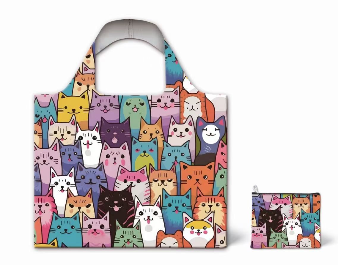 Multi Kitties Packable Bag