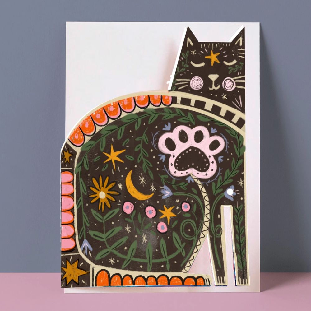 Folk Art Cat Shaped Card